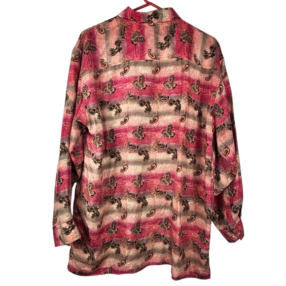 Vintage Revolution Silk Paisley print Shirt Button front Collared Red/beige L - Picture 4 of 9